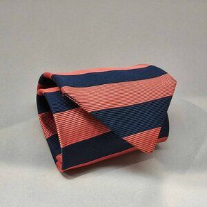 Brooks Brothers Makers All Silk Stripe Tie Navy Coral Made in USA